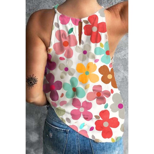 White Cute Floral Print Vest - S - Main Image