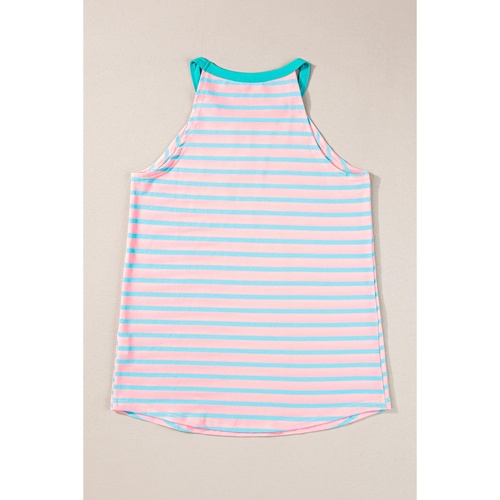 Pink Stripe Round Neck Tank Top - L - Main Image