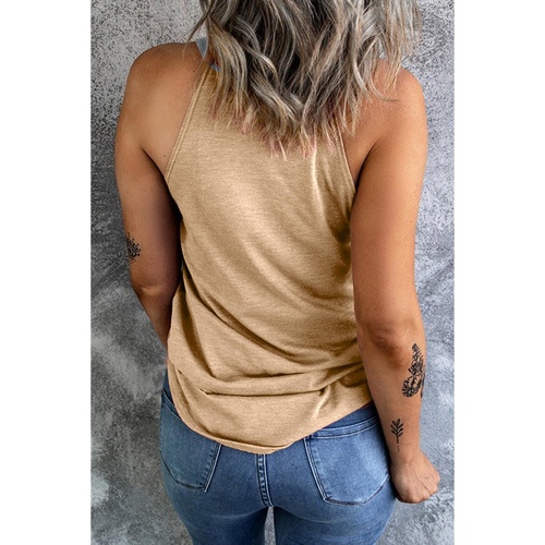 Light French Beige Geometric Color Block Sleeveless Top - L - Main Image