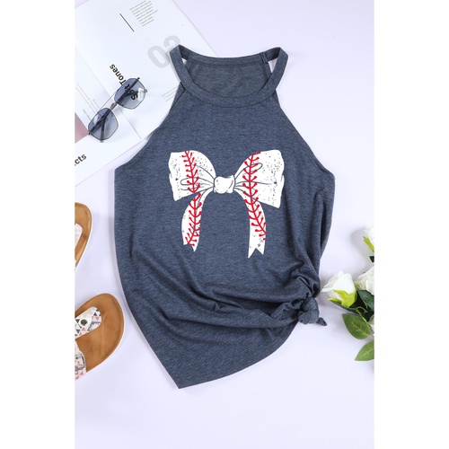 Blue Baseball Bow Knot Print Slim Fit Crewneck Tank Top - 2XL - Main Image