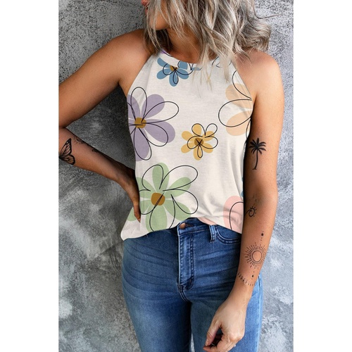 Beige Sweet Floral Tank Top - S - Main Image