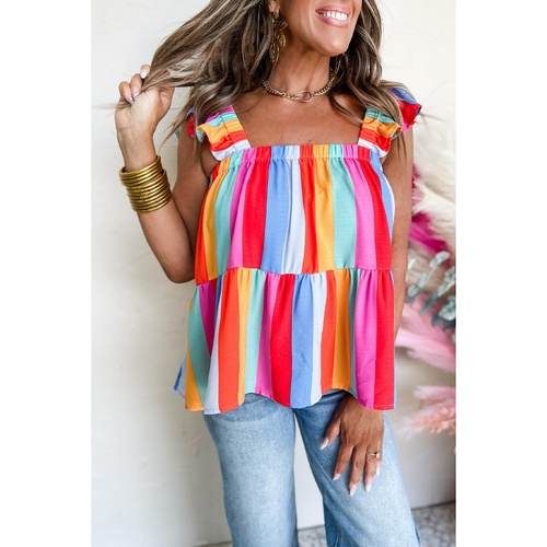 Red Stripe Ruffled Straps Babydoll Tank Top - XL - Main Image