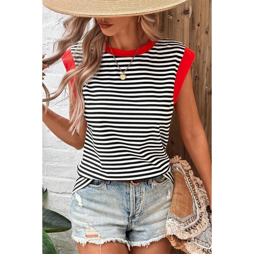 Black Stripe Colorblock Edge Round Neck Tank Top - XL - Main Image