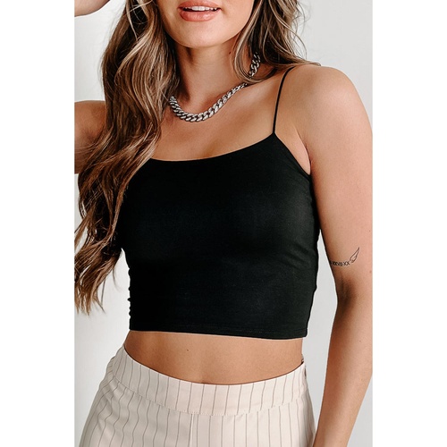 Black Spaghetti Strap Skinny Fit Cropped Tank Top - L - Main Image
