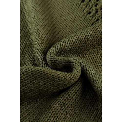 Green Tasseled Crochet Hollow-out Knit Tank - S - Main Image