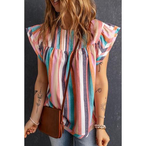 Azura Exchange Striped Tiered Ruffle Cap Sleeve Top - XL - Main Image