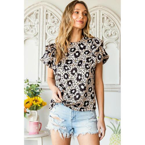 Azura Exchange Leopard Print Ruffled Blouse - M - Main Image