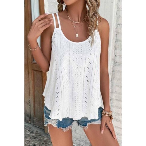 Azura Exchange White Eyelet Strappy Scoop-Neck Tank Top - S - Main Image