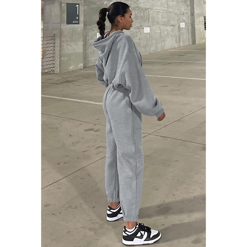 Gray Solid Drop Shoulder Hoodie and Joggers Activewear Set - M - Main Image