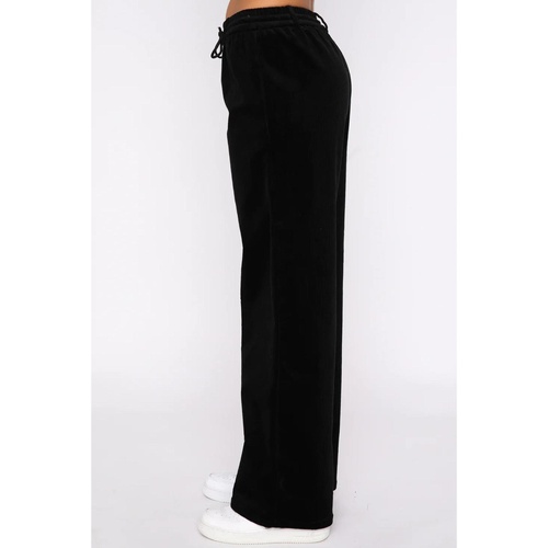Black Solid Drawstring Waist Wide Leg Pants - S - Main Image