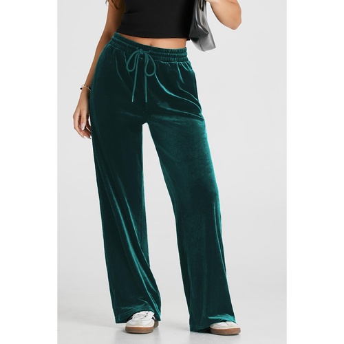Evergreen Solid Drawstring Waist Wide Leg Pants - 2XL - Main Image