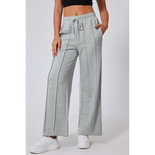 Gray Seamed Drawstring High Waist Wide Leg Sweatpants - L - Main Image