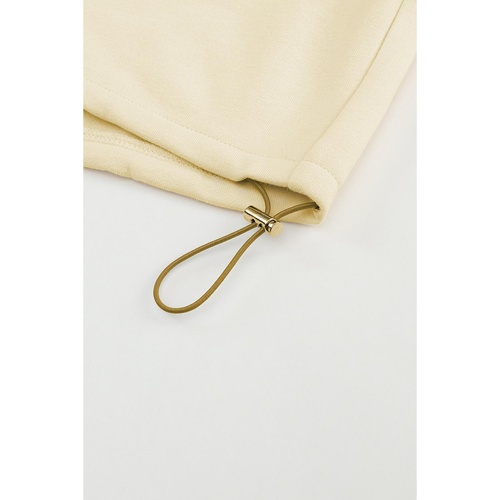 Beige Color Block Drawstring Cropped Athleisure Jacket - XL - Main Image