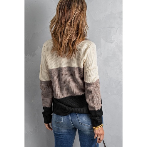 Black Color Block Netted Texture Pullover Sweater - M - Main Image