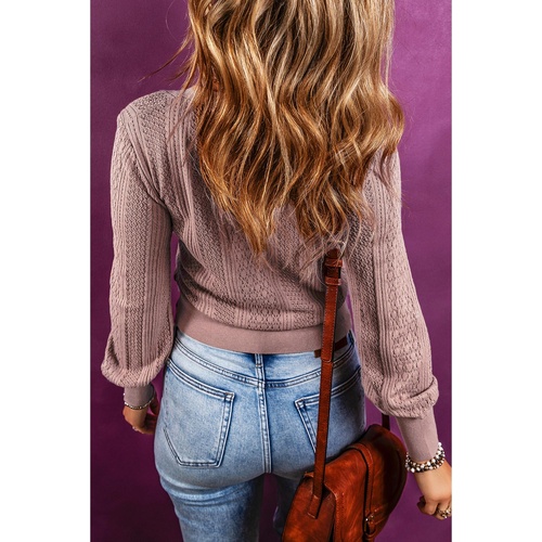 V Neck Buttoned Textured Sweater Cardigan - L - Main Image