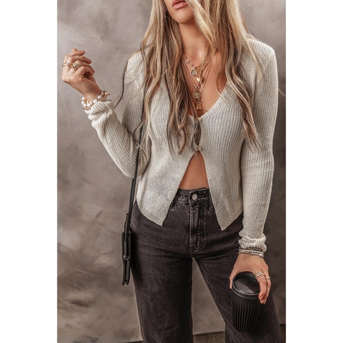 Parchment Slim Fit Buttoned V Neck Knit Cardigan - L - Main Image