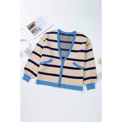 White Colorblock Drop Shoulder Buttoned Loose Cardigan - 2XL - Main Image