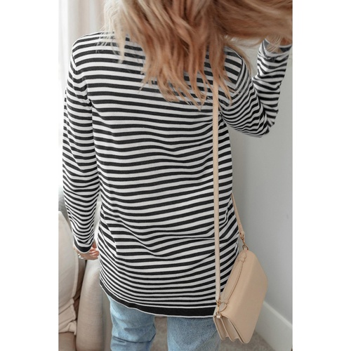 Black Stripe Long Sleeve Button up Tunic Cardigan - M - Main Image