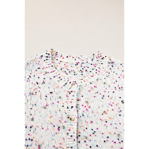 White Multicolor Confetti Sweater Cardigan - S - Main Image