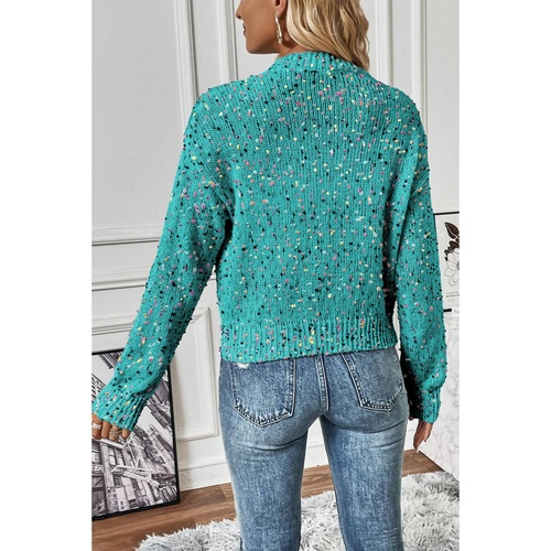 Aruba Blue Rhinestone Decor Multicolor Confetti Sweater Cardigan - L - Main Image