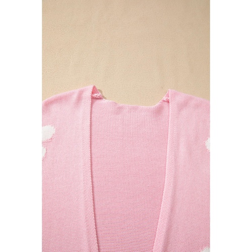 Pink Floral Print Knitted Open Front Loose Cardigan - S - Main Image