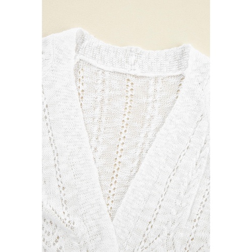 White Solid Open Knit Cardigan - M - Main Image
