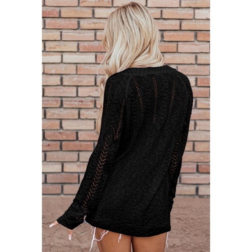 Black Solid Open Knit Cardigan - S - Main Image