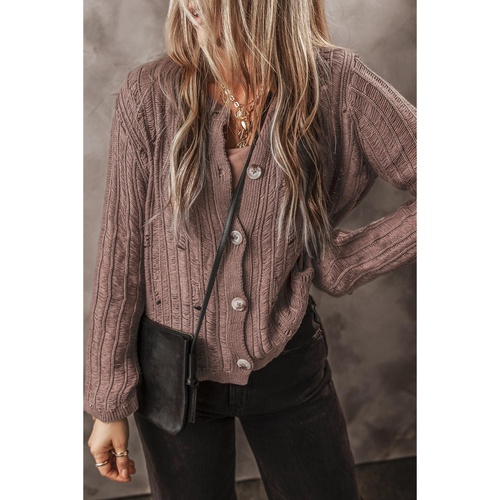 Goat Cut Out Textured Knit Buttoned Cardigan - L - Main Image