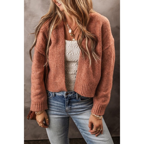 Light French Beige Drop Shoulder Open Front Cropped Cardigan - L - Main Image