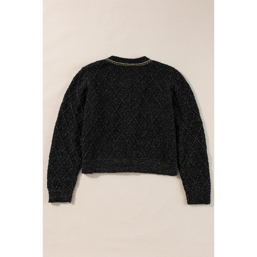 Black Shimmer Flap Pocket Button up Cardigan - XL - Main Image