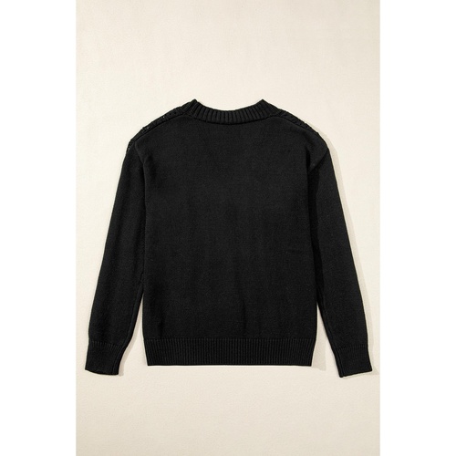 Black Open Knit Drop Shoulder Sweater Cardigan - L - Main Image
