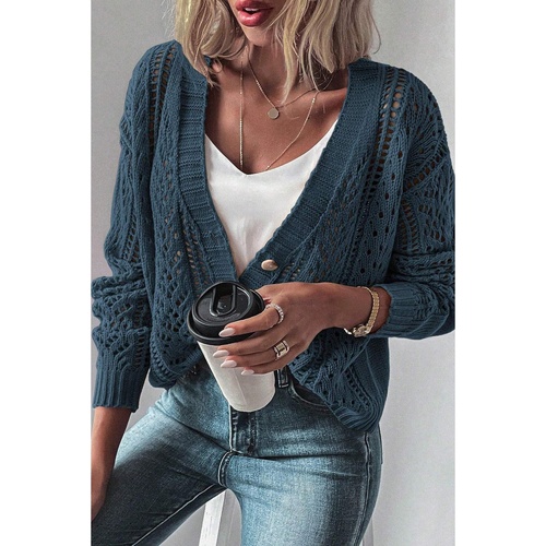 Real Teal Open Knit Drop Shoulder Sweater Cardigan - S - Main Image