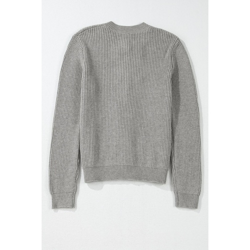 Philippine Gray Ribbed Knit Bow Front Buttoned Cardigan - L - Main Image