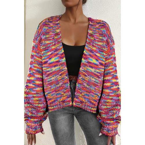 Pink Confetti Drop Shoulder Open Front Cardigan - XL - Main Image