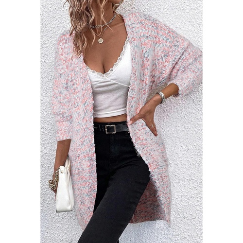 Pink Multicolor Confetti Open Front Knit Cardigan - L - Main Image