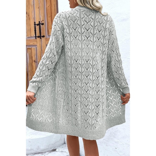 Gray Hollow Out Buttons Front Long Cardigan - S - Main Image