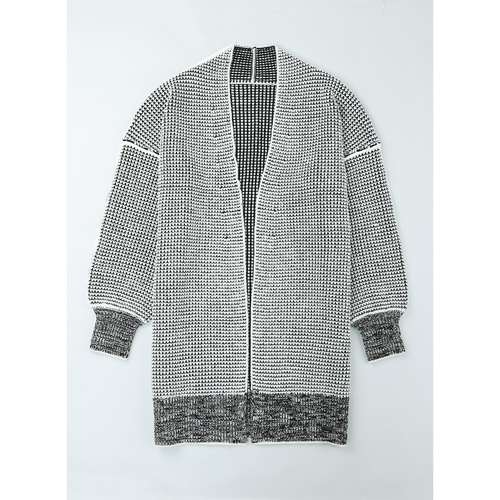 Azura Exchange Gray Plaid Knitted Long Open Front Cardigan - M - Main Image