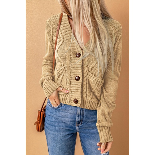 Azura Exchange Beige Front Pockets Buttons Textured Cardigan - L - Main Image