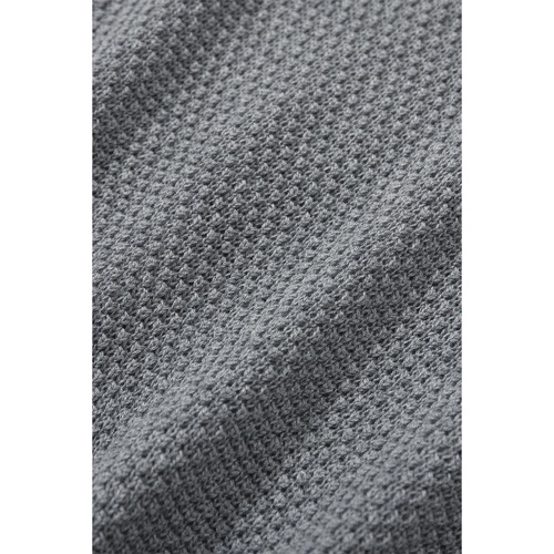 Gray Henley Pullover Drop Shoulder Sweater with Slits - M - Main Image