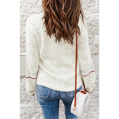 White Pilling Detail Patterned Sleeve Sweater - S - Main Image
