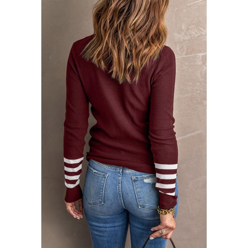 Azura Exchange Red Striped Sleeve Plain Knit Sweater - L - Main Image