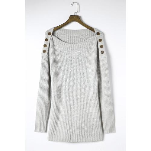 Gray Buttoned Drop Shoulder Oversized Sweater - S - Main Image