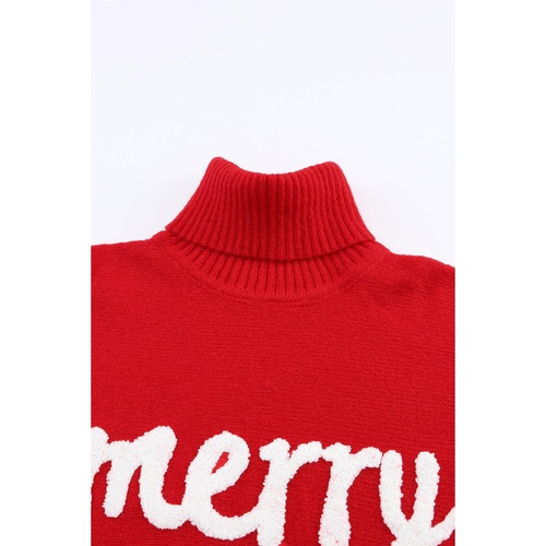 Azura Exchange Red Merry Letter Embroidered High Neck Sweater - M - Main Image