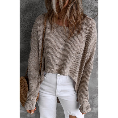 Gray Slouchy Dolman Sleeve High Low Sweater - L - Main Image