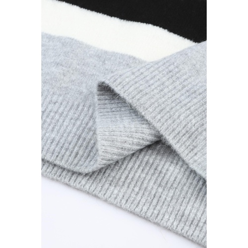 Azura Exchange Brown Color Block Striped Ribbed Knit Sweater - M - Main Image