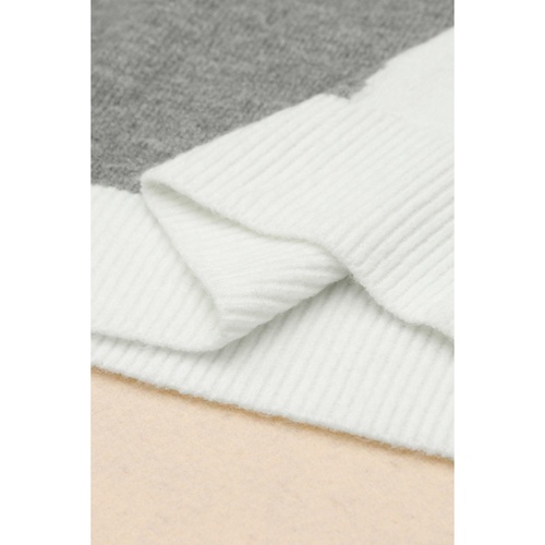 Gray Colorblock Ribbed Trim Round Neck Sweater - XL - Main Image