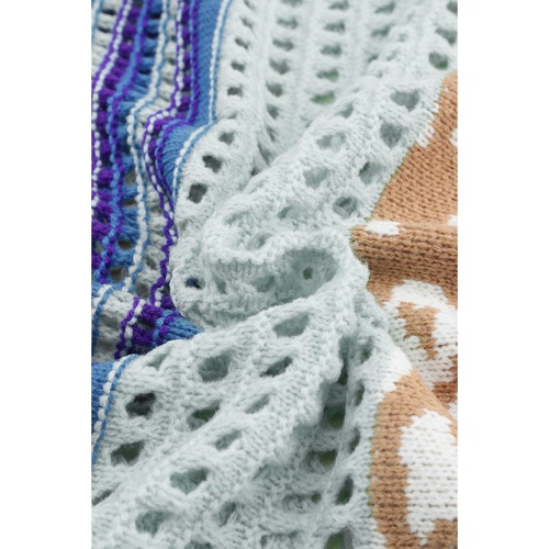 Multicolor Leopard Striped Mix Pattern Knit Crochet Sweater - L - Main Image