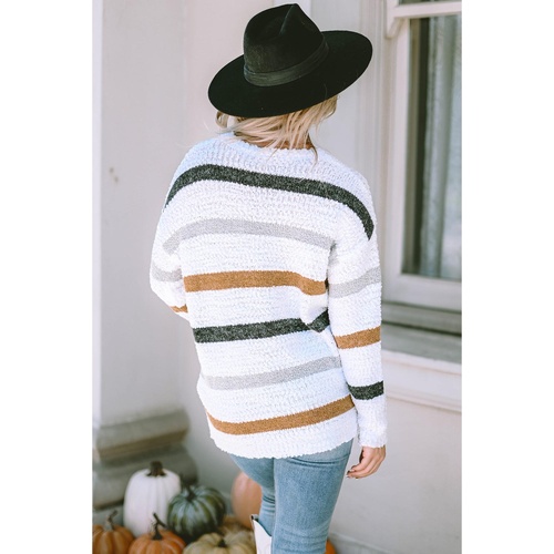 Striped Popcorn Knit Sweater - L - Main Image