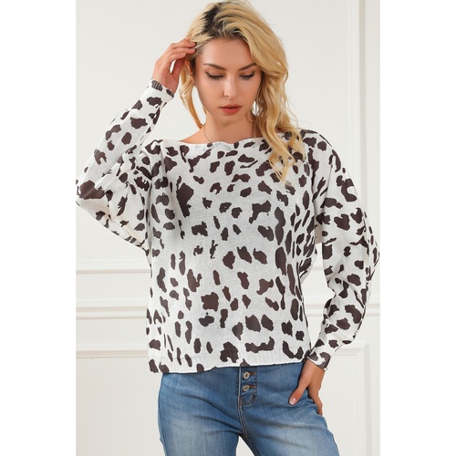 Leopard Long Sleeve Crewneck Sweater - L - Main Image