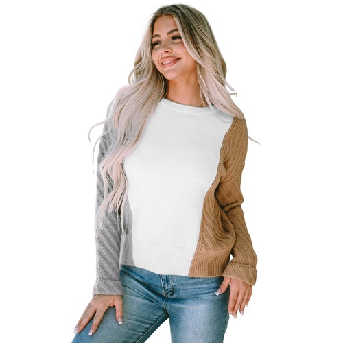 Multicolor Colorblock Textured Drop Shoulder Sweater - XL - Main Image